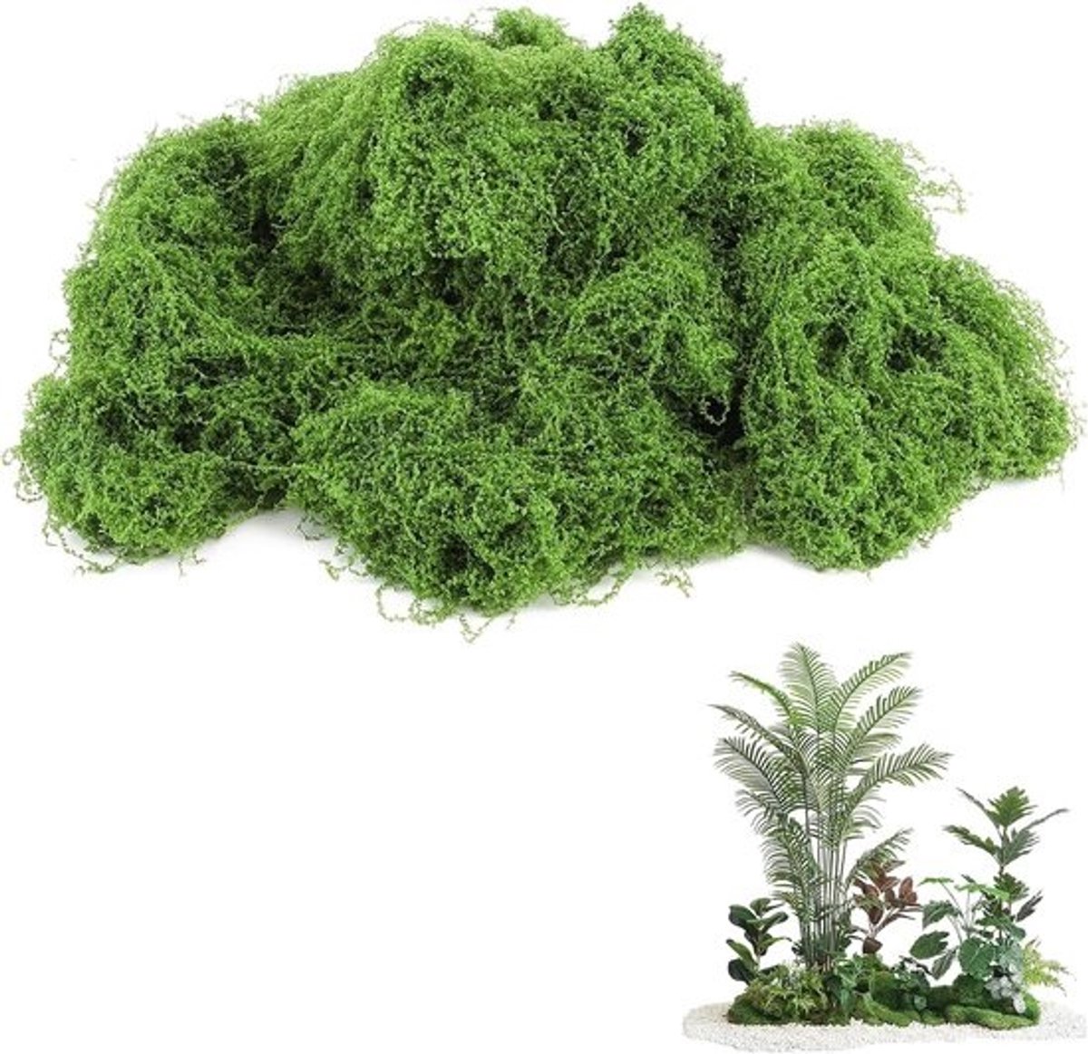 Kunstmosdecoratie - Modelbouwgras - Voor creatief knutselen - Waterbestendig - Onderhoudsvrij - 10 x 10 x 10 millimeter - Natuurlijk groen