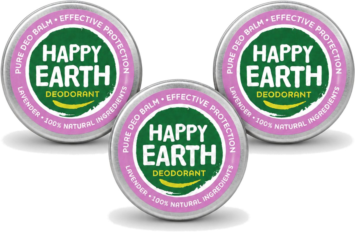 3 x Happy Earth – Deodorant Balm – 100% Natuurlijk Lavender – 45 g - Voordeelverpakking - 3 stuks