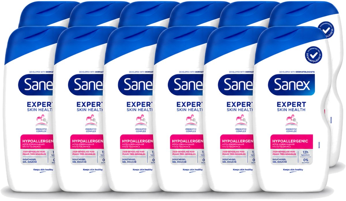 12 x Sanex – Douchegel – Expert Skin Health Hypoallergeen – 400 ml - Voordeelverpakking - 12 stuks