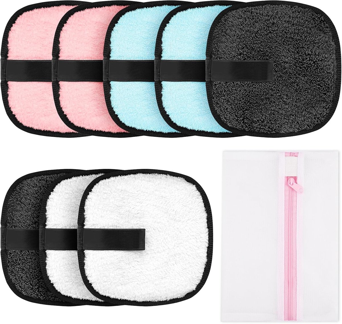 Herbruikbare Make-up Verwijder Pads Set van 8 Stuks, Ultra Zachte en Wasbare Gezichtsreinigingspads met Waszak, Ideaal voor Make-up Verwijdering en Huidverzorging