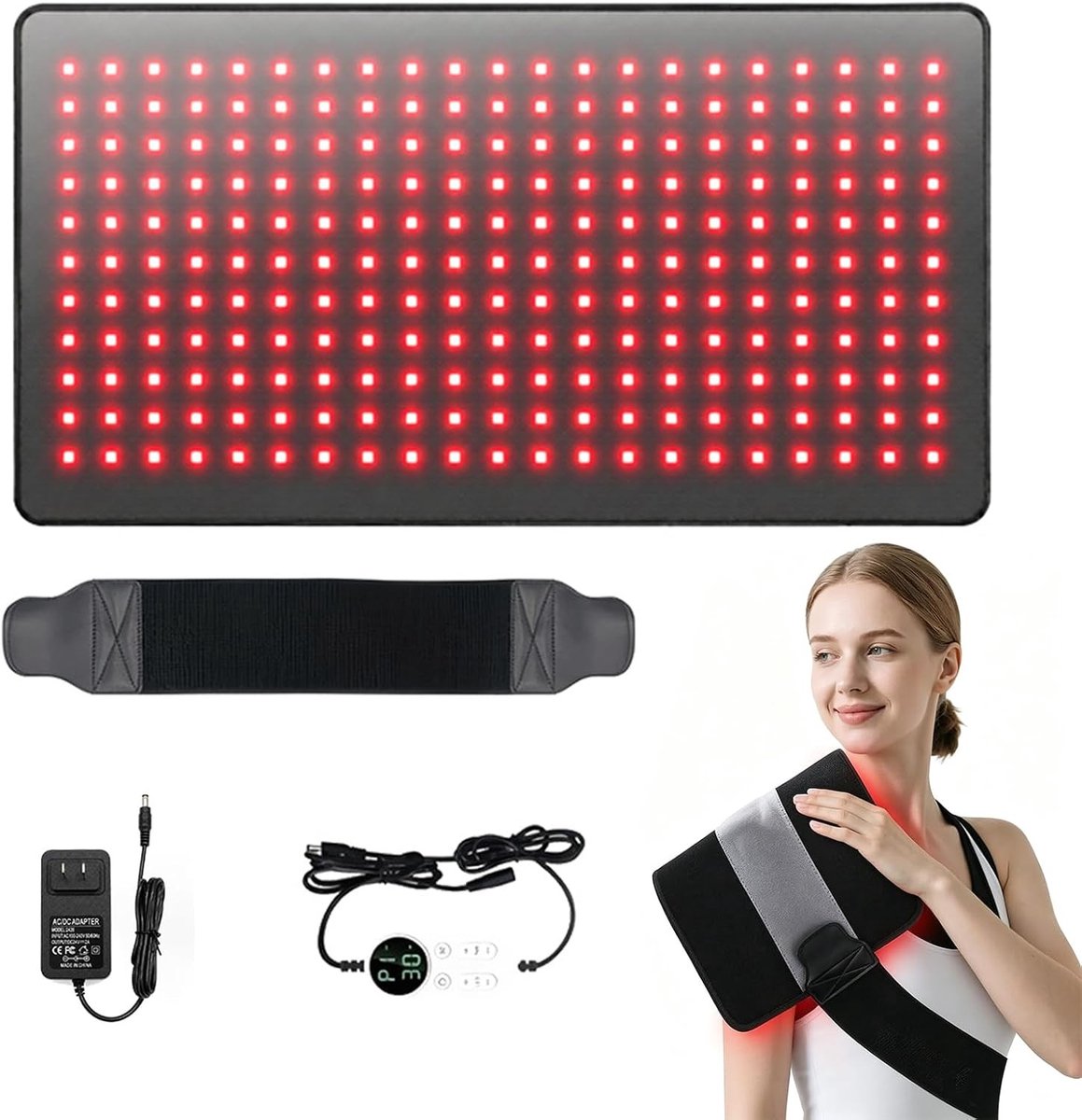 Infrared Lichttherapie Band voor Pijnverlichting - 60 x 30 cm LED met Timer en 5 Modi voor Rug, Schouders en Nek