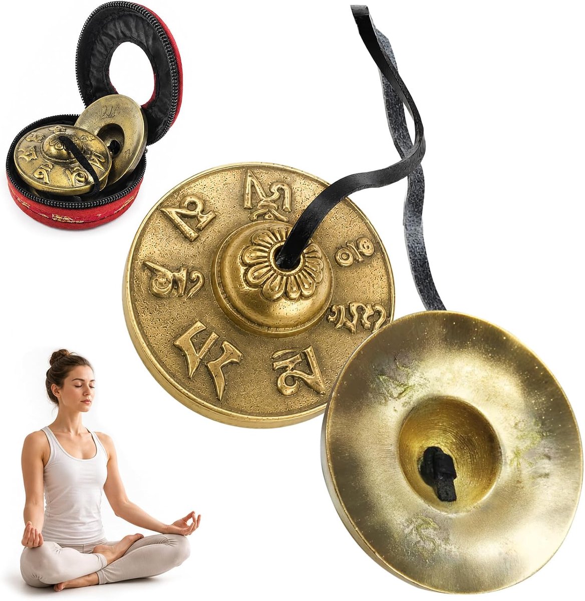 Tibetaanse meditatiebekken - messing - handgesneden symbolen - zuiver geluid voor meditatie - ShopVlot