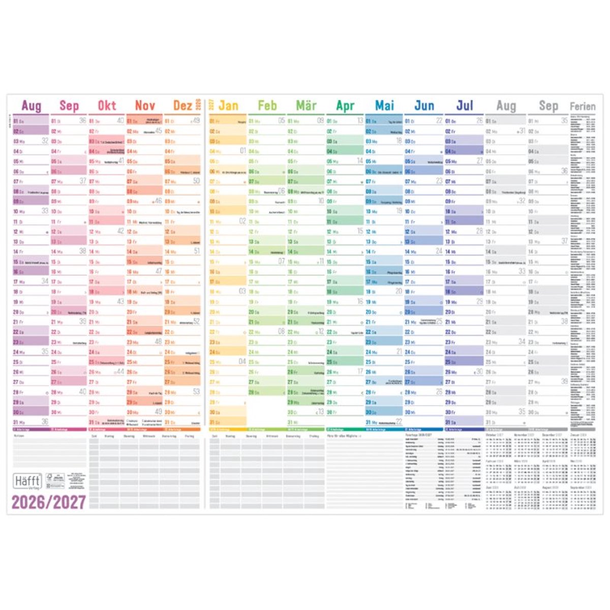 Häfft Rainbow wandkalender, A1, 890 x 630 mm, aug 26-sep 27