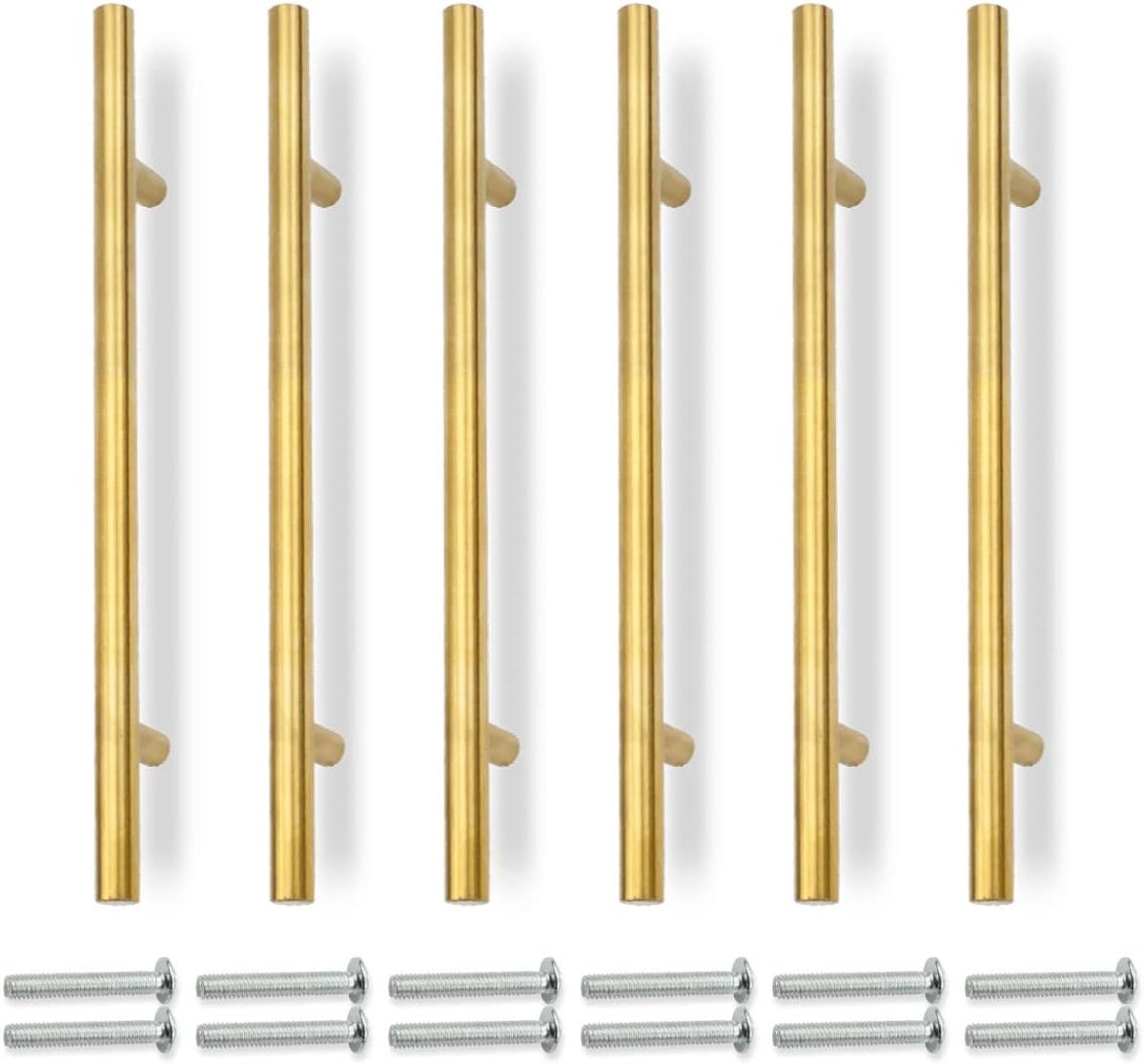 Bwintech 6 Pcs 300MM(192MM Hole Center) Gold Cabinet Pull Hands Kitchen T Bar Hands, Stainless Steel, Ideal for - ShopVlot