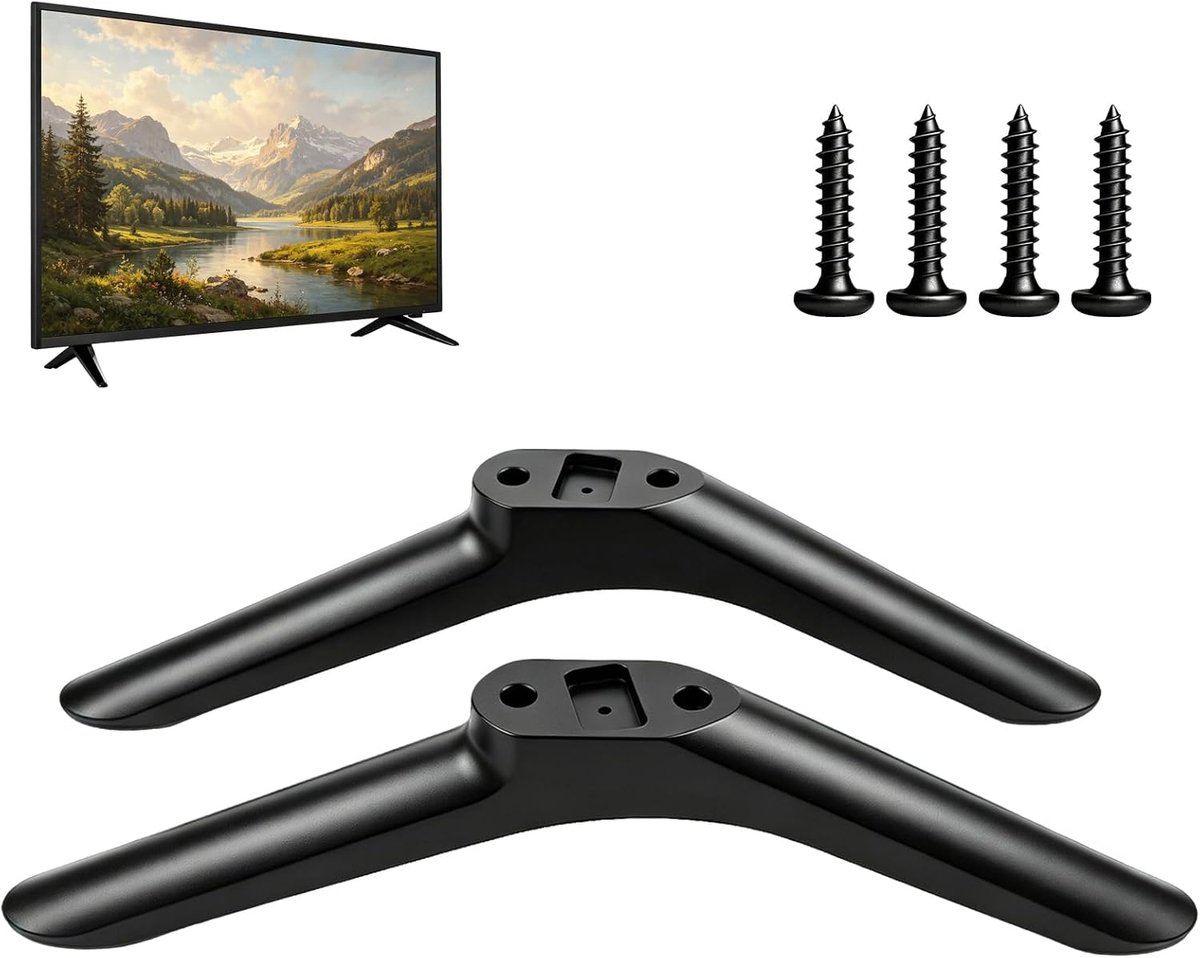 2 x Universal TV Legs with Screws, 32 in to 40 in (32 to 40 inches), Flat Legs with Non-Slip Mat (Black A) - ShopVlot