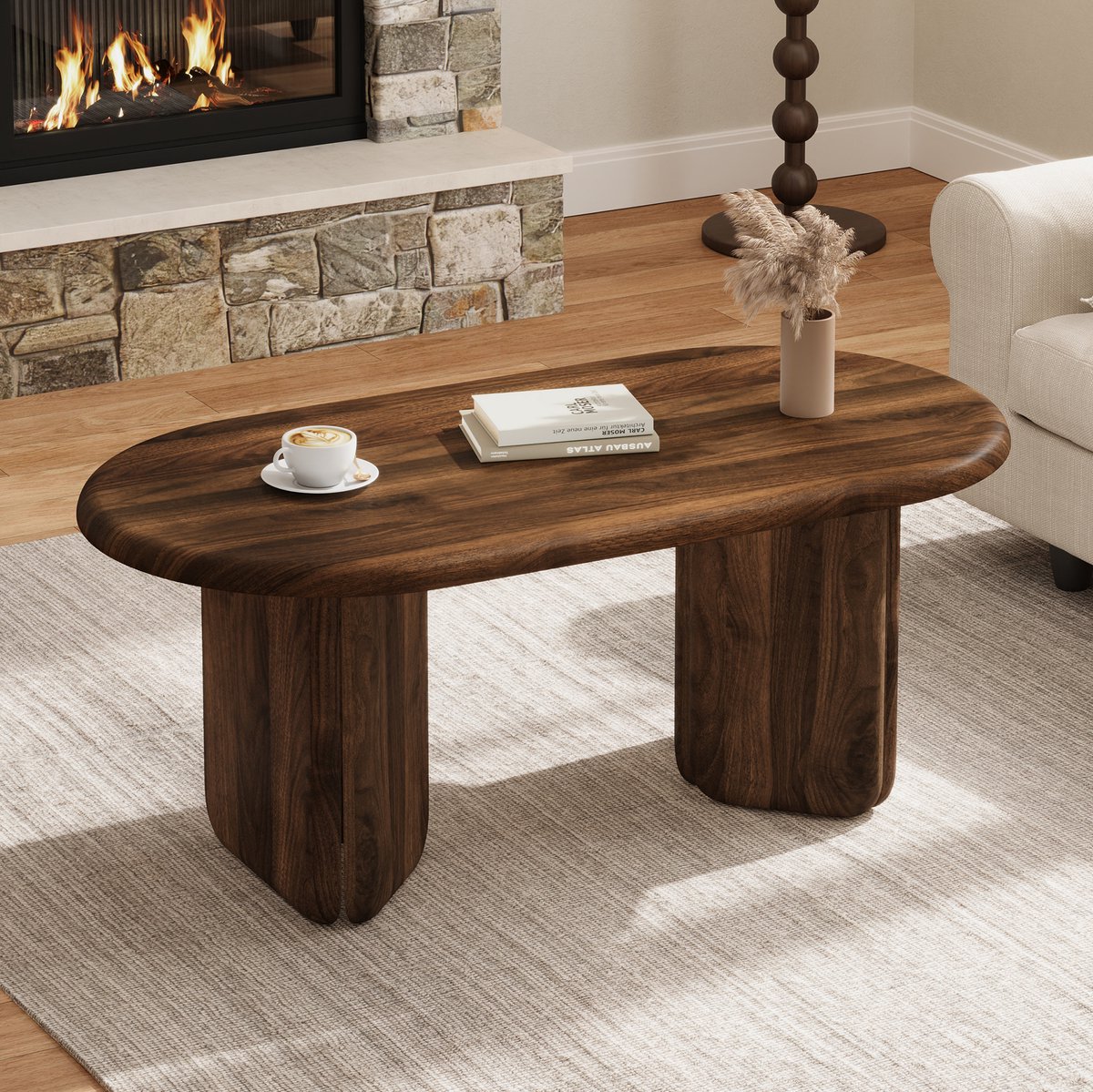 MIVRAY Salontafel - Ovale Tafel Met Draagkracht Van 40 Kg - Voor Woonkamer En Leeshoek - MDF In Notenhoutkleur - 99 X 50 X 40 Cm Walnoot