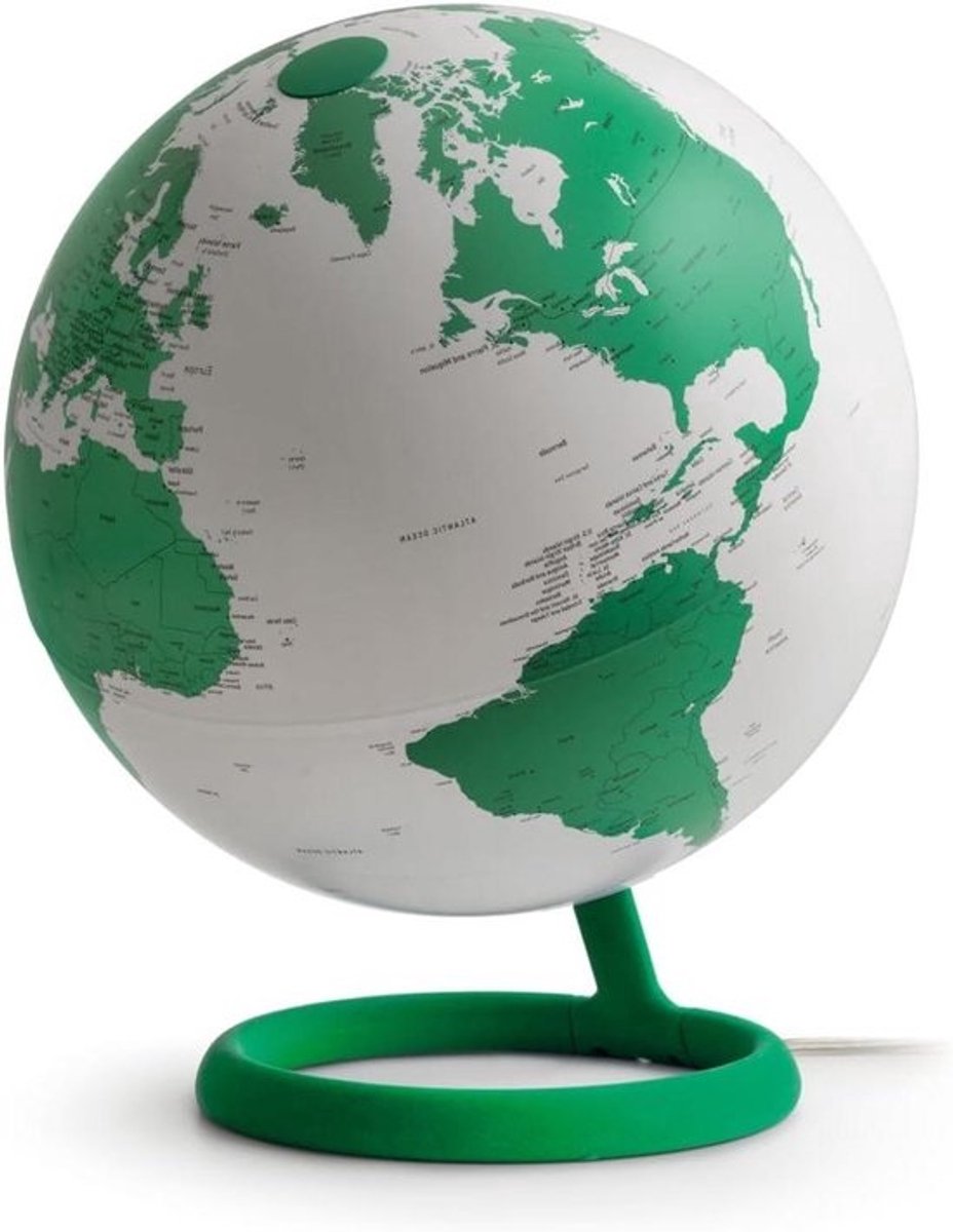 Wereldbol met lamp - Decoratieve aardbol - Voor decoratie en leren - Gevlokt oppervlak - 30 cm diameter - Groen