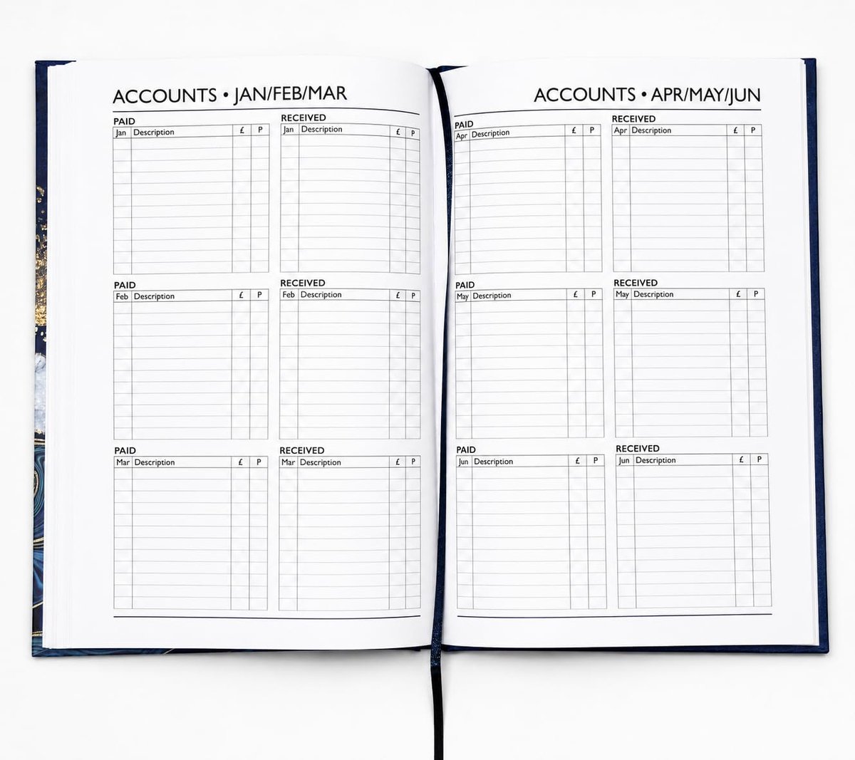Sixstore 2027 A5 Weekto View Dagboek, Marmeren Cover - Gebonden Casebound, Weekplanner, Elastische riem - ShopVlot