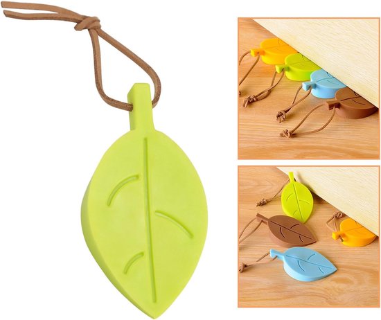 Silicone Door Stopper, 4 Pcs Leaves Style Cartoon Flexible Wedge Window/Door Stops with Lanyard for Home Office Garden - ShopVlot — afbeelding 5