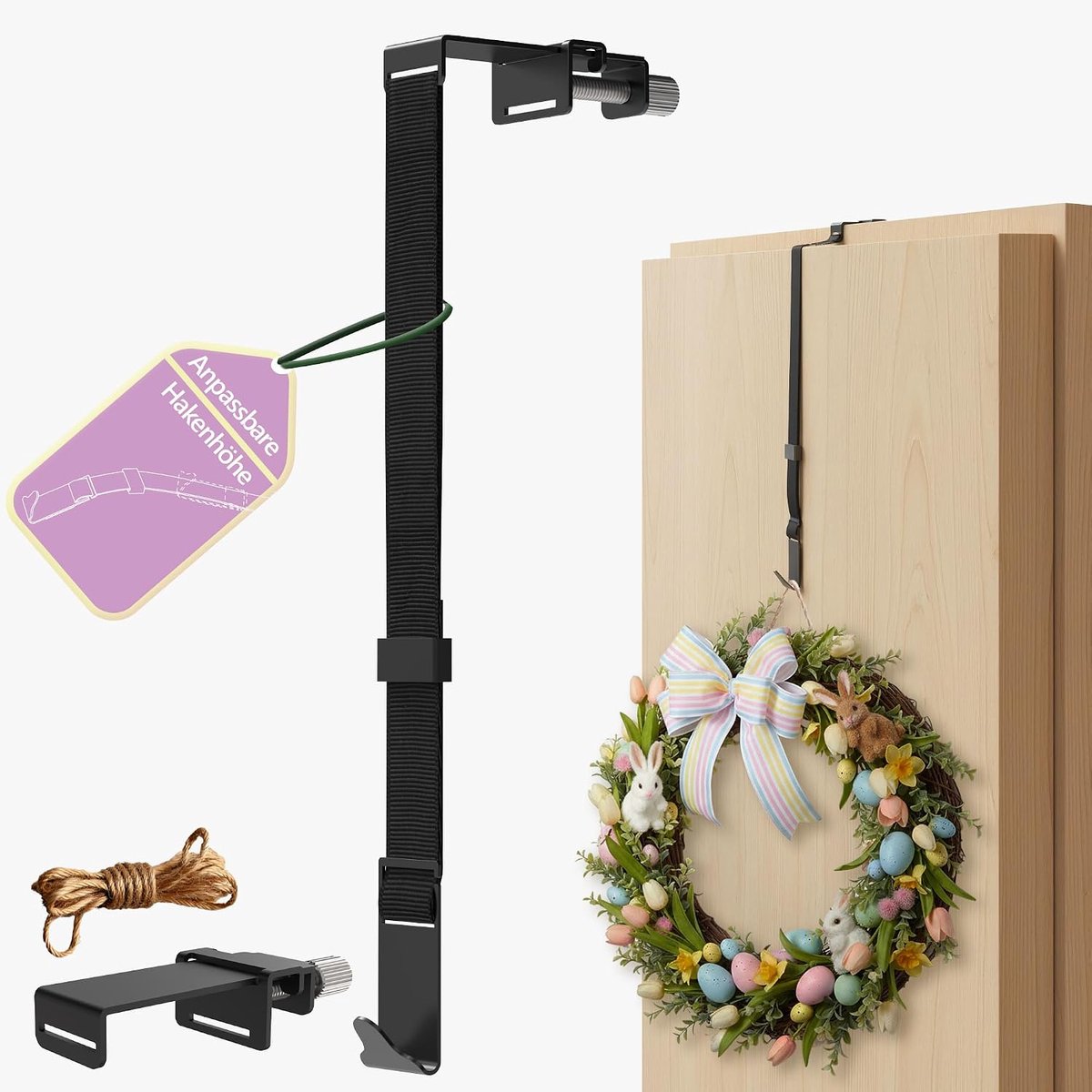 4smile Hook for Door Wreath, Black Door Wreath Holder, Outside Door, for Fixing Door Decoration, Door Hook - ShopVlot