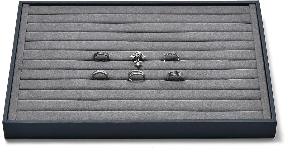 Oirlv Blue Grey Microfiber 7 Slots Jewelry Trays for Rings, Earrings and Earrings with Knot Tray Jewelry Holder - ShopVlot