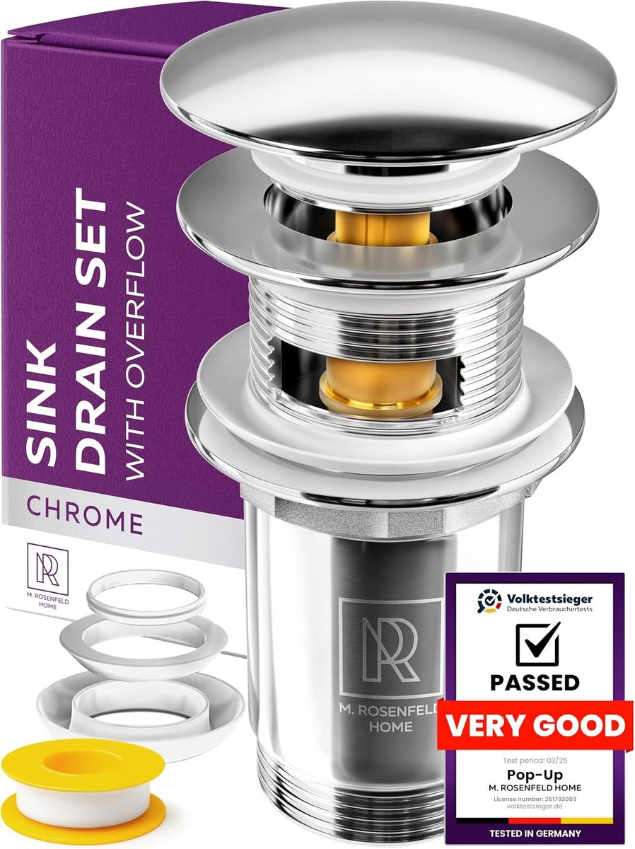 Drain fitting sink with overflow and pop-up valve, chrome drain sink 1 1/4 - ShopVlot