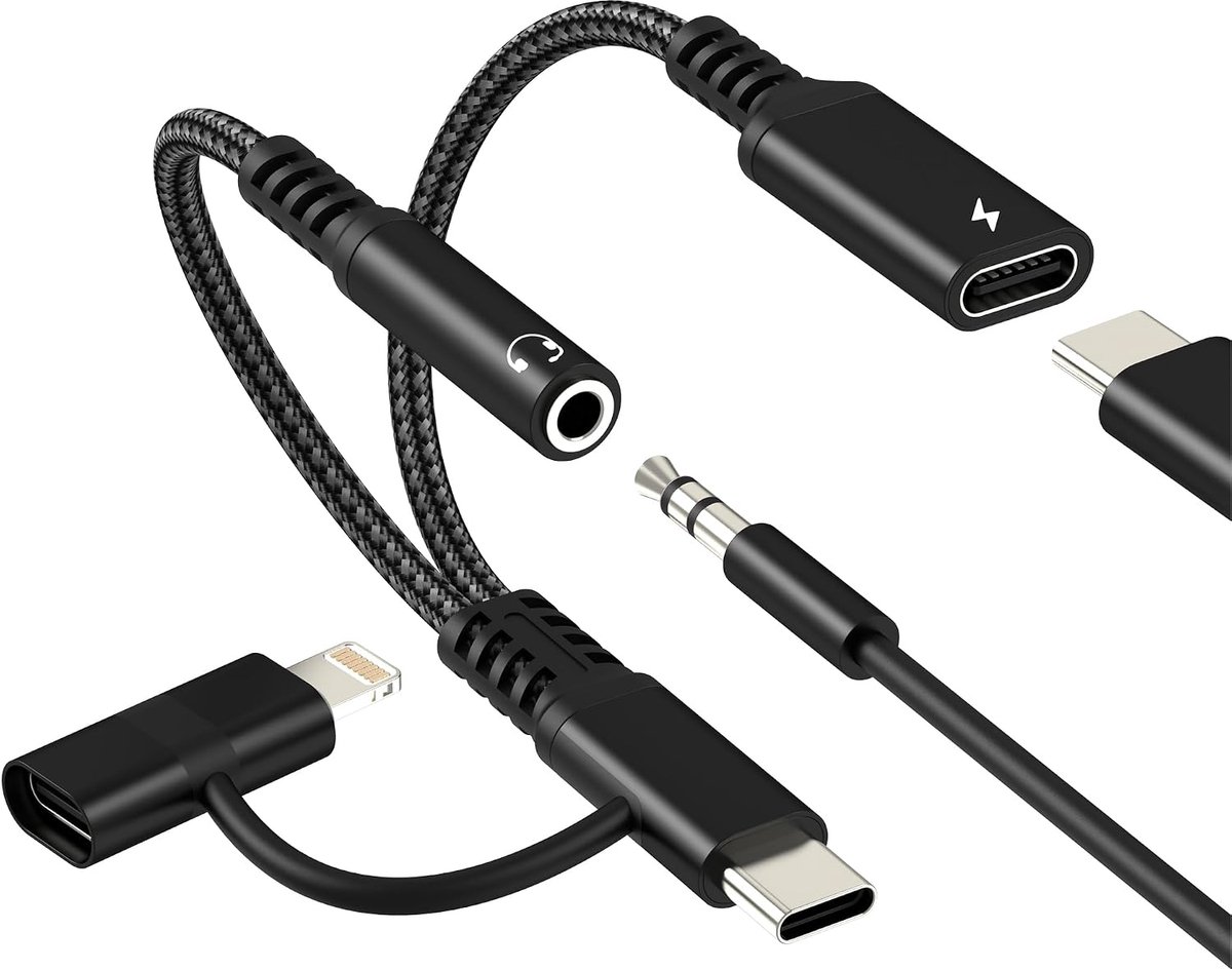 USB C naar jack adapter voor iPhone 17 16 15 14 13Pro Max Lightning-kabel, oplader, hoofdtelefoonaansluiting, AUX - ShopVlot