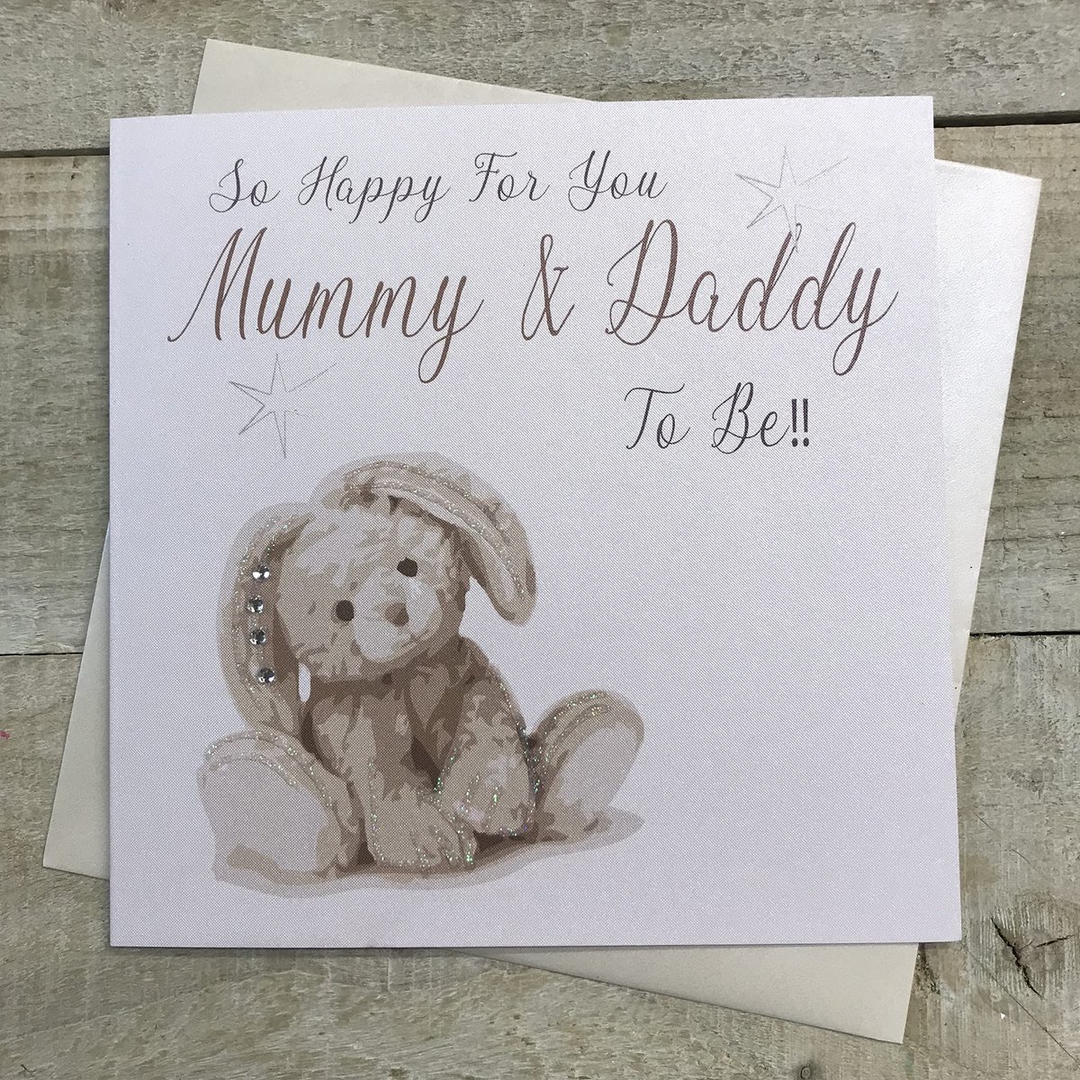 Kaart 'So Happy For You! Mummy and Daddy To Be!' - Witte katoen - Handgemaakt - Persoonlijke boodschap - ShopVlot