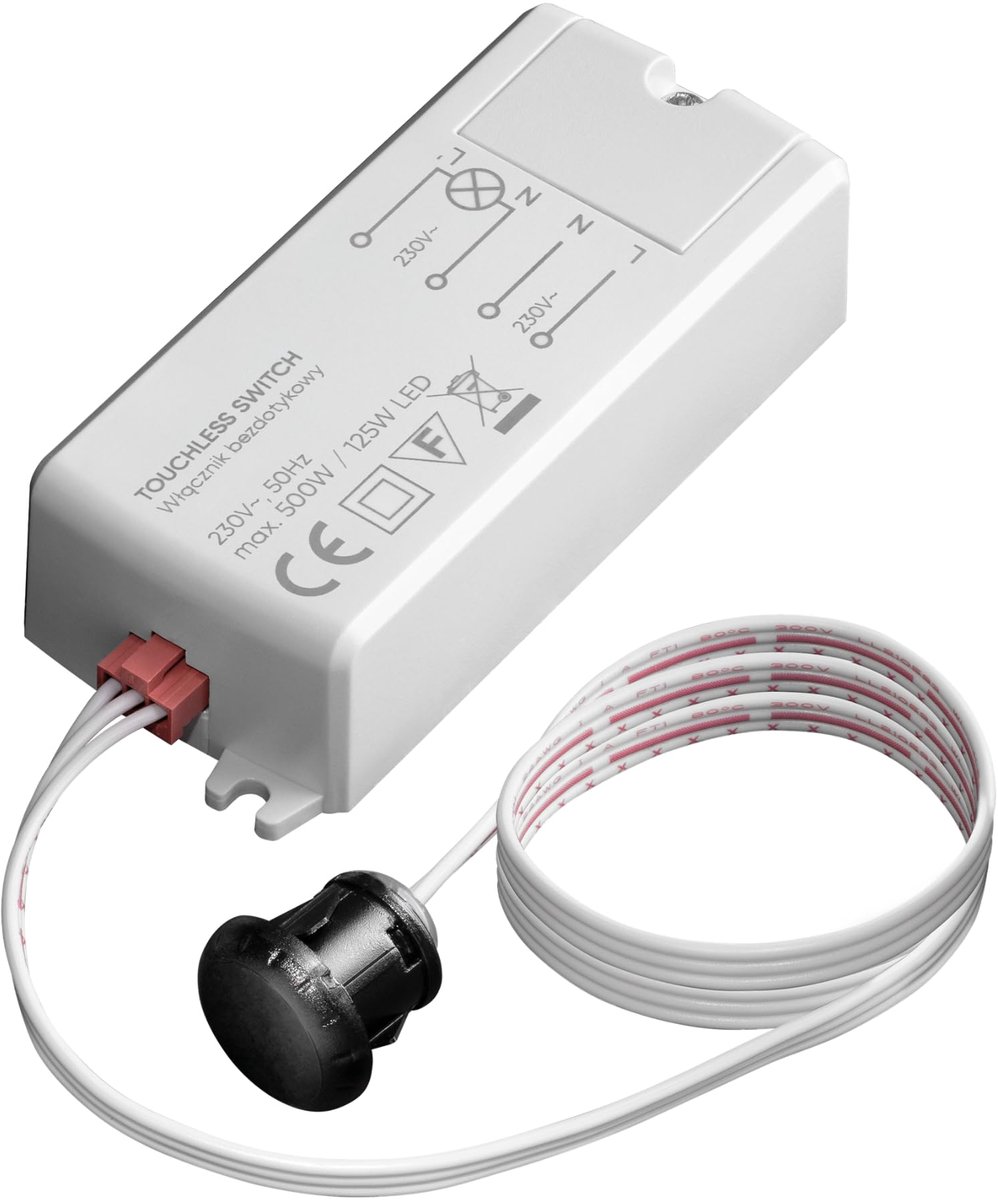 Tweepolige contactloze schakelaar met naderingssensor - IP20 - 500W - Geschikt voor LED-lampen tot 125W - ShopVlot