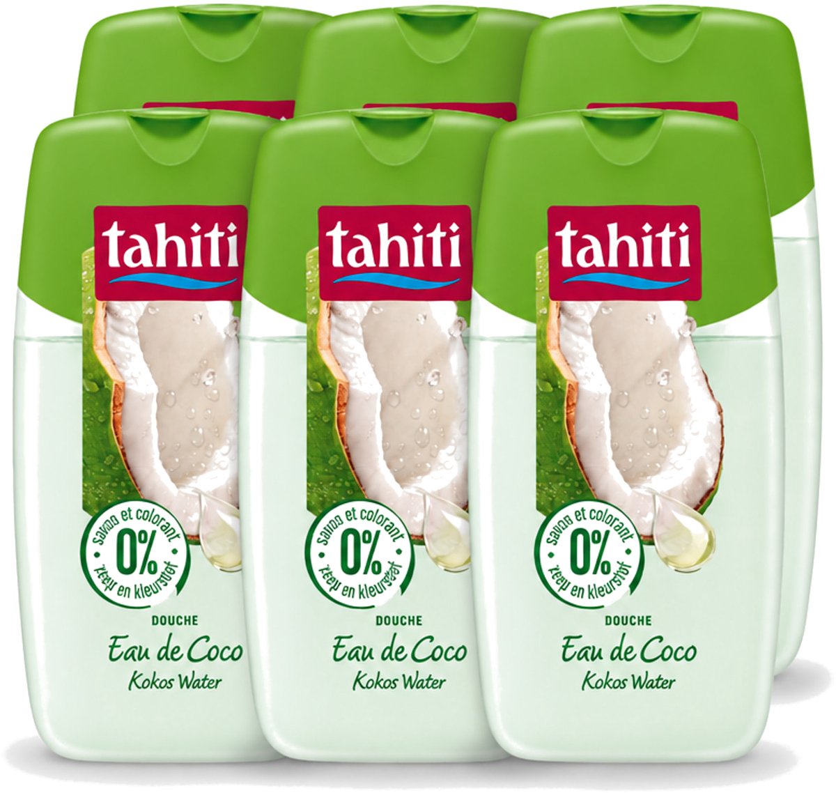6 x Tahiti - Douchegel - Kokos Water - 0% Kleurstof - 250 ml - Voordeelverpakking - 6 stuks