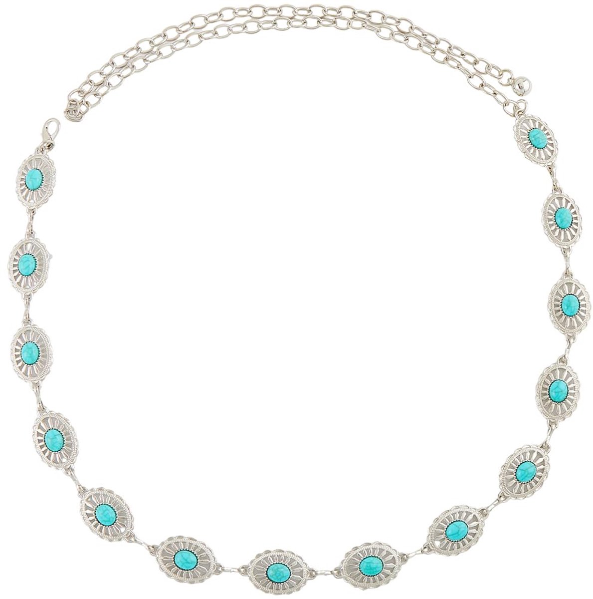 CABODYALS Turquoise Waist Chain Western Cowgirl Metal Silver Sparkly Adjustable Summer Belly Chain Link Belts Fashion - ShopVlot