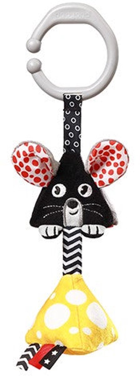 BabyOno Hangspeeltje MOUSE - Zwart-wit Contrastspeelgoed met Rammelaars - 27 x 8 cm - 0 m+