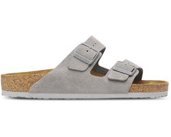 Birkenstock Arizona Suède Grijs Smal Voetbed Unisex Slipper - Maat 43