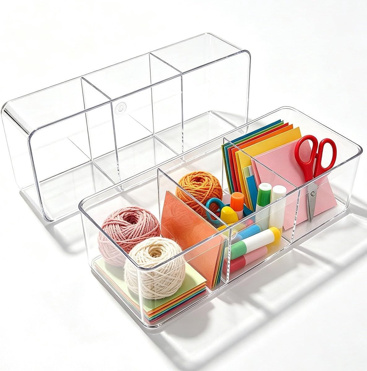 Theezakjes Opbergdoos - Transparant - 23,5 x 9,3 x 6,2 cm - Acryl Organizer met 3 Vakken - Voor Keuken en Kantoor