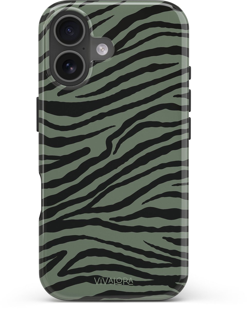 VivaLora Tough Telefoonhoesje iPhone 17 met MagSafe - Wild Lines Zebra Print - 2-in-1 Phone Case - Hard Case & Siliconen Backcover - Extra Bescherming - Shockproof Cover - Zebraprint Groen