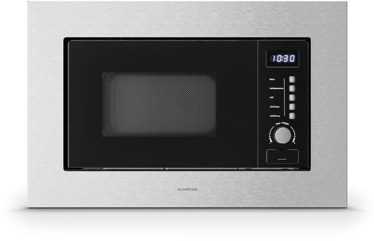 Klarstein Magnetron Verosteel inbouwmagnetron met grill – 20 l, 700 W & 800 W grill, 8 programma's, touchbediening, roestvrij staal, geïntegreerde magnetronoven - 20L - voor Keuken - Timer - RVS - glas Display - Microwave