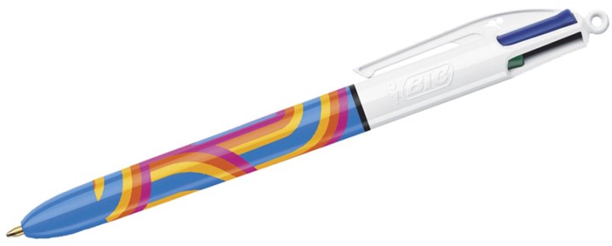 BIC Colours Lines 4-kleurenbalpen, medium, medium, blauw 12 stuks
