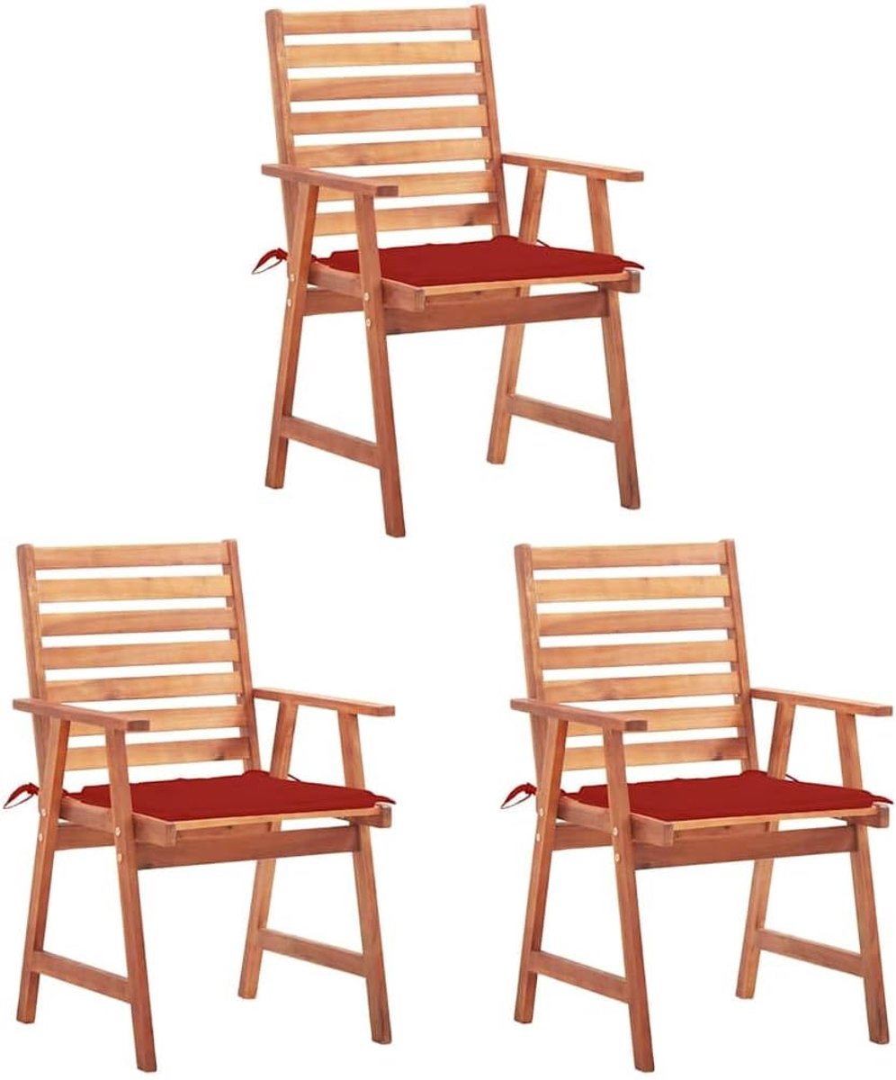 3 stuks, acaciahout, met rood kussen