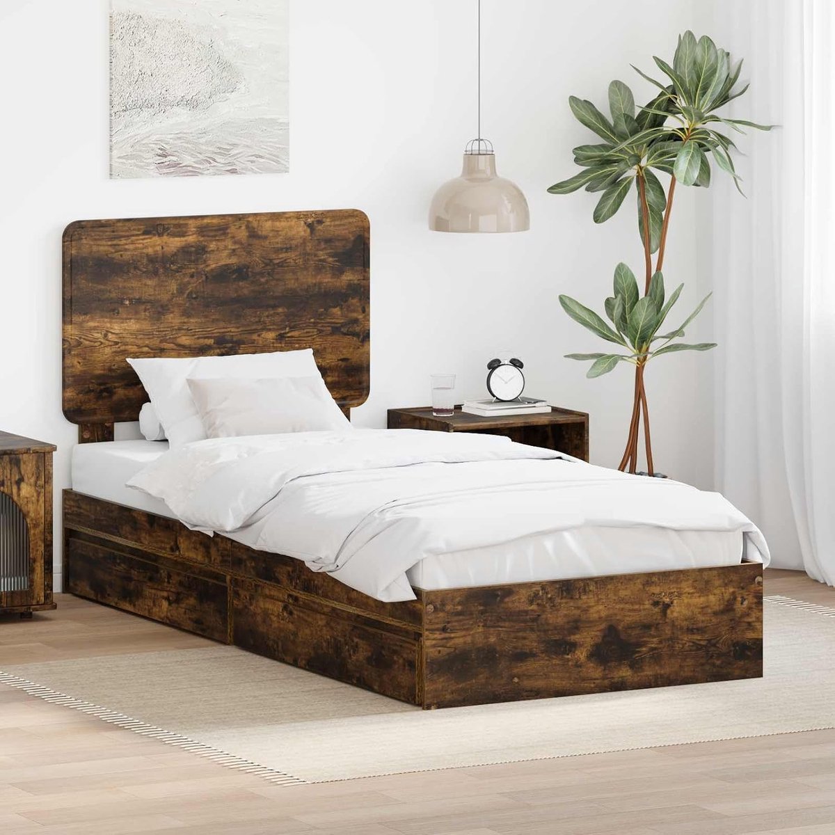 Hout met lades Stadsbedkamer 75 x 190 cm Gerookt eiken