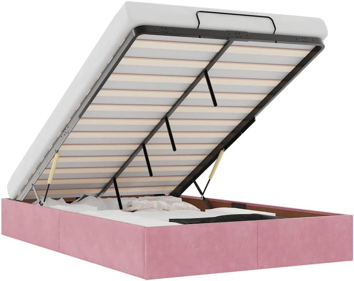 Bedframe met voetenbank, fluweel, roze, 120 x 200 cm