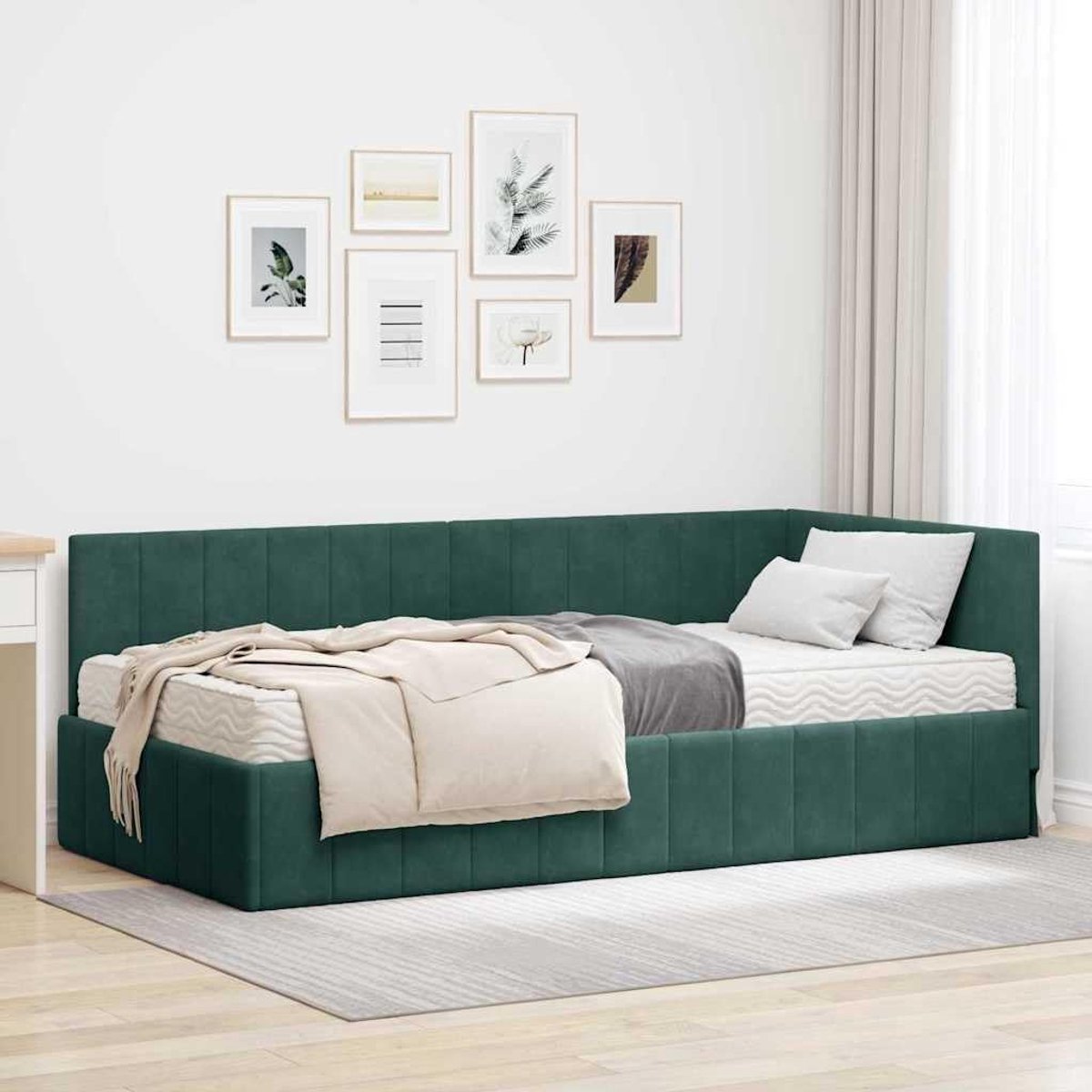 Hoekbedframe met matras modern design donkergroen 90 x 190 cm