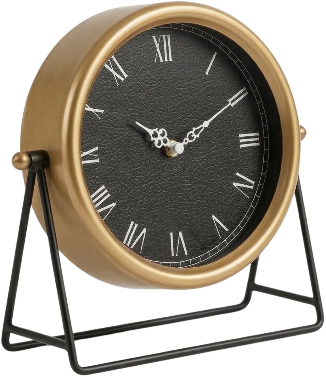 Gouden tafelklok op metalen standaard KORA, Diameter 21 cm