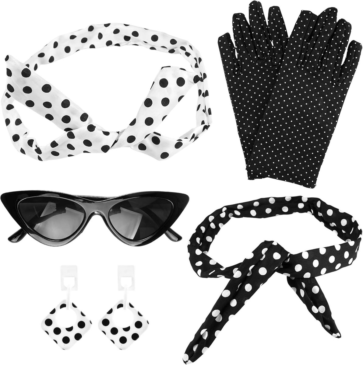 Rockabilly Accessoires Set voor Vrouwen - 50s Vintage Kostuum met Hoed, Sieraden en Tas