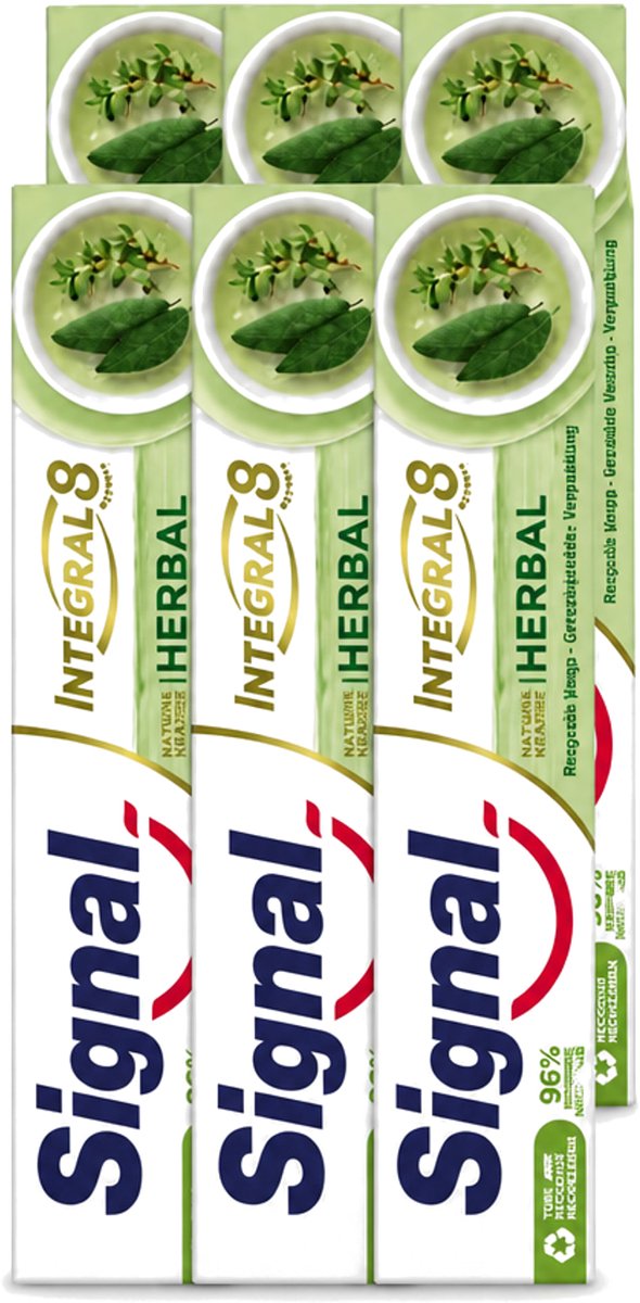 6 x Signal - Integral & Actions - Tandpasta - Natuurlijke Kruiden - Gerecyclede Verpakking - 75 ml - Voordeelverpakking - 6 stuks