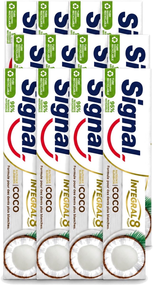 12 x Signal - Integral & Actions - Tandpasta - Natuurlijke Elementen - Kokos - Voor Witte Tanden - 75 ml - Voordeelverpakking - 12 stuks