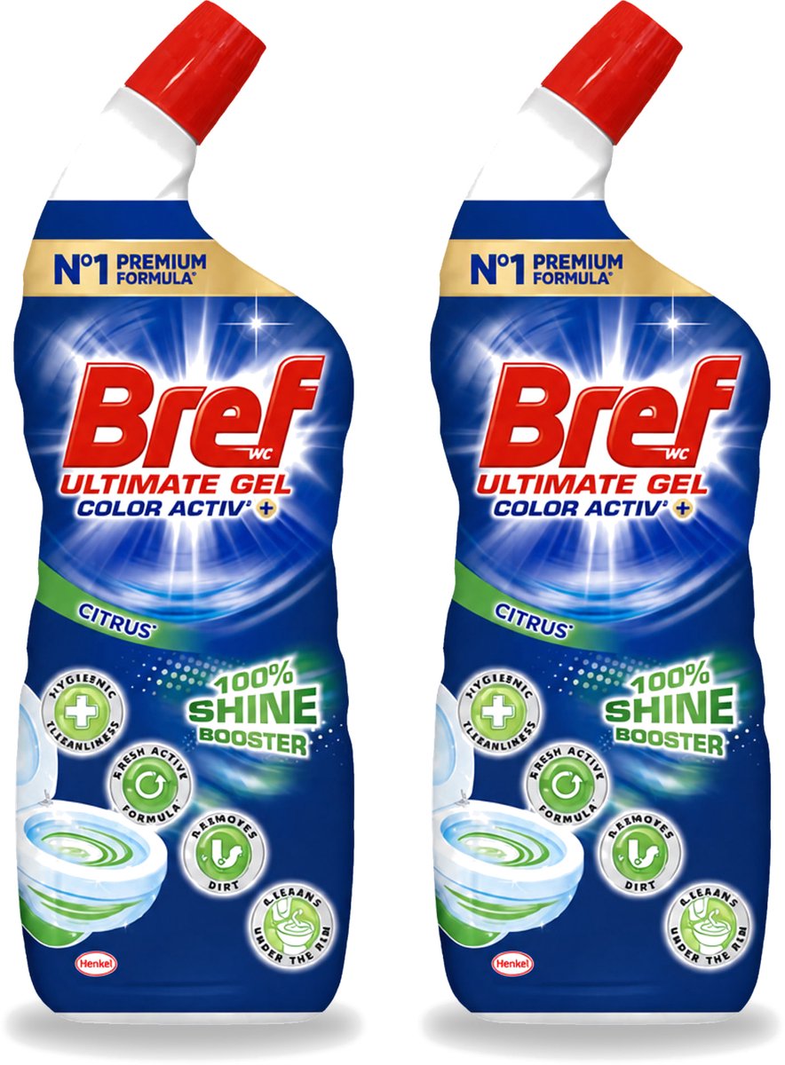 2 x Bref WC - Ultimate Gel Color Activ+ - Toiletreiniger - Citrus - 700 ml - Voordeelverpakking - 2 stuks