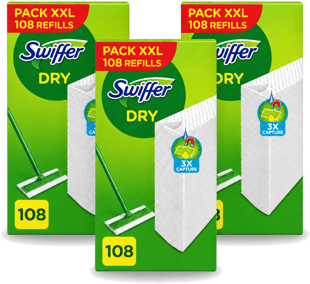 3 x Swiffer – Vloerdoekjes – Dry Navullingen – 108 doekjes - Voordeelverpakking - 3 stuks