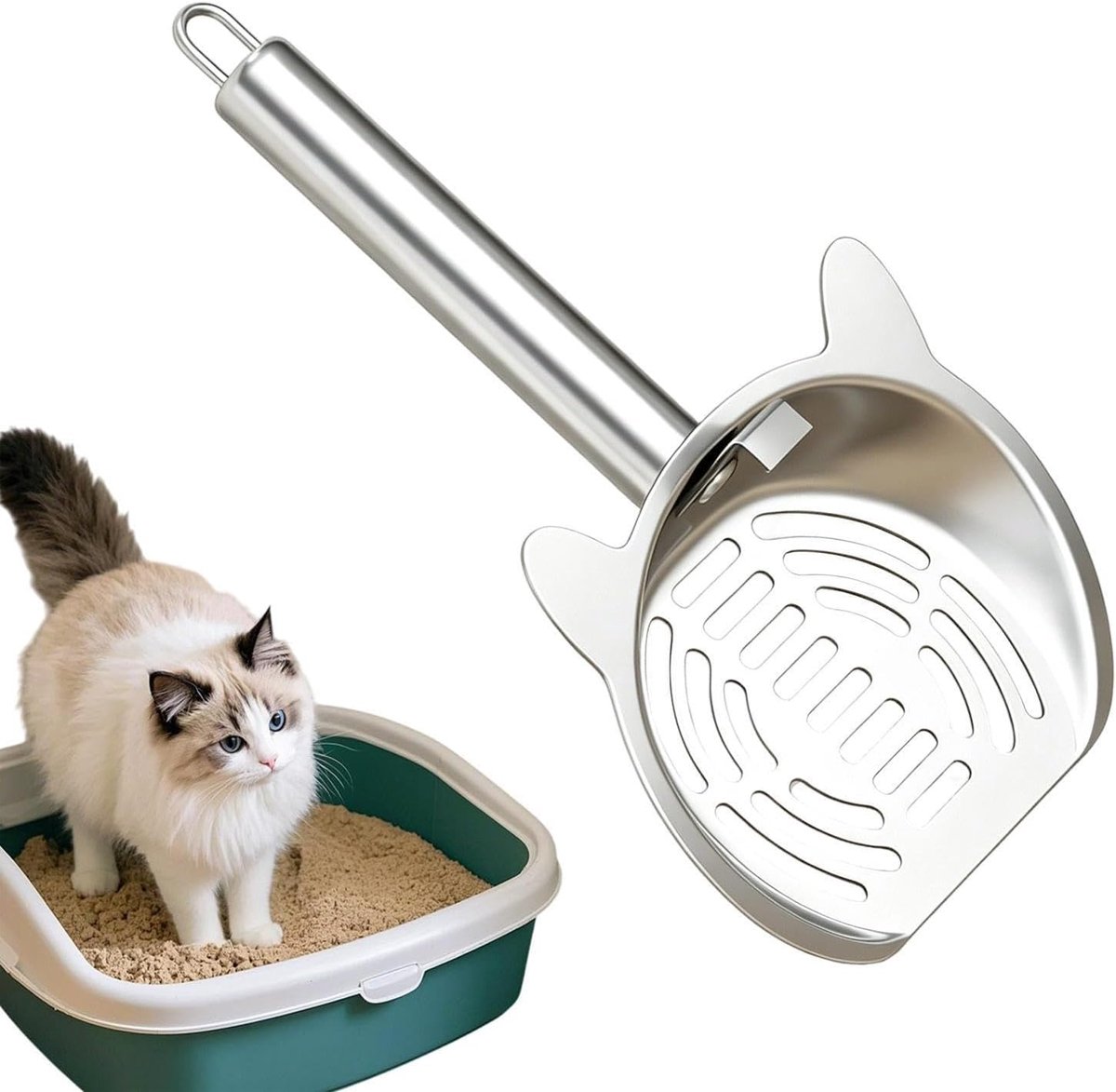 RVS Kattenschep – Zeefschep voor Kattenbak – Metalen Schep – Duurzaam en Eenvoudig Schoon te Maken – Voor Kattenbak en Kattenbakvulling