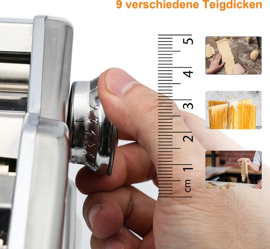 Pastamachine Handmatig van RVS 304, 9 Diktestanden, 2/4 mm Snijrollen met Tafelklem — afbeelding 4