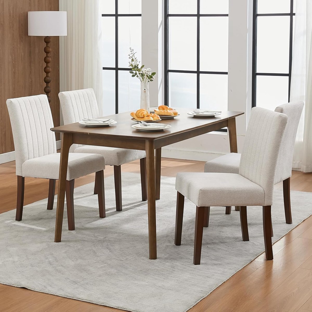 Eetkamerstoelen Set van 4 - Moderne Stoffen Stoelen Houten Poten beige