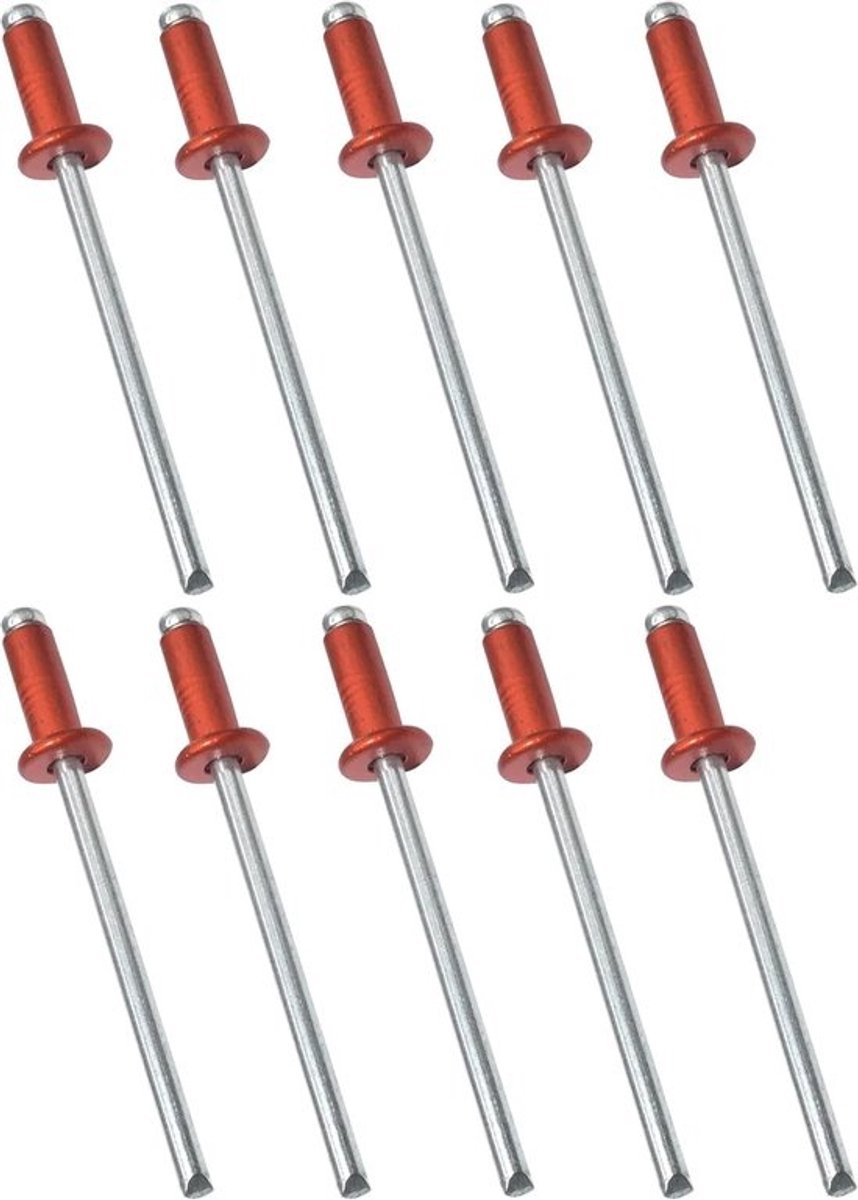 Set blindklinknagels - Bevestigingsmateriaal - Popnagels - Voor het vastzetten van materialen - Staal-aluminiumconstructie - 4 x 10 mm - Vuurrood RAL 3000
