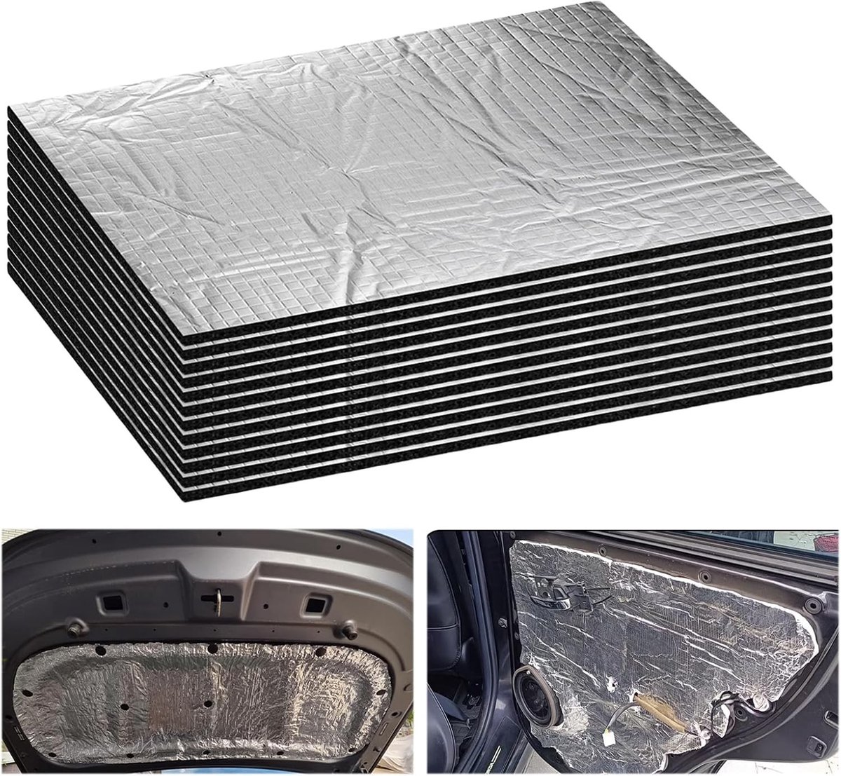 Aluminium en Rubber Geluids- en Warmte Isolatiematten, Zelfklevend, 40 x 25 cm, Set van 12, Perfect voor Auto Isolatie en Comfort