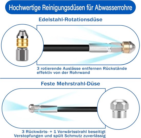 Hoge druk reinigingsslang van 15 m, 5800 psi / 400 bar - geschikt voor K2 tot K7, Lavor en Bosch - compleet met adapters, spuitmonden en beschermhandschoenen voor optimale reiniging — afbeelding 3