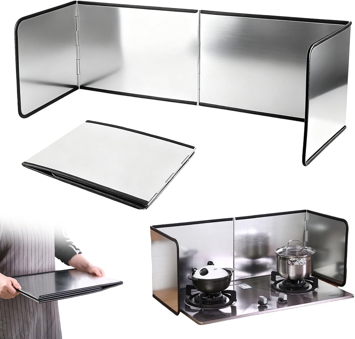 Vouwbare spatwand voor keuken en fornuisbescherming, 4-delige set, vet- en olieafstotend, eenvoudig te reinigen en installeren