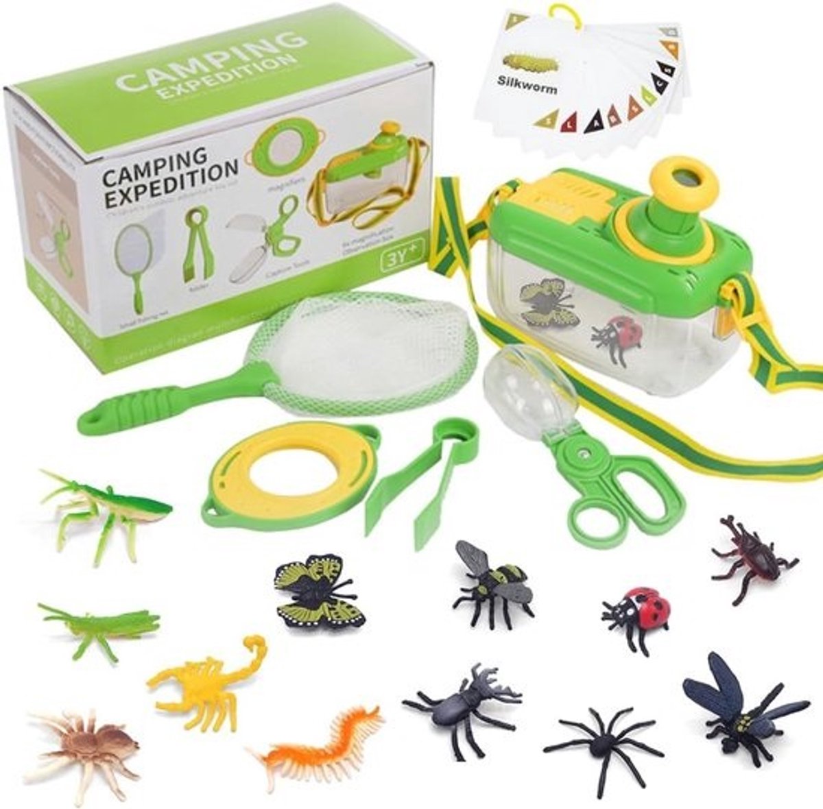 Ontdekkingsset kinderen - onderzoeksset buiten - natuur verkennen - 17-delig inclusief nepinsecten - 21.5 x 13.5 x 10.5 cm