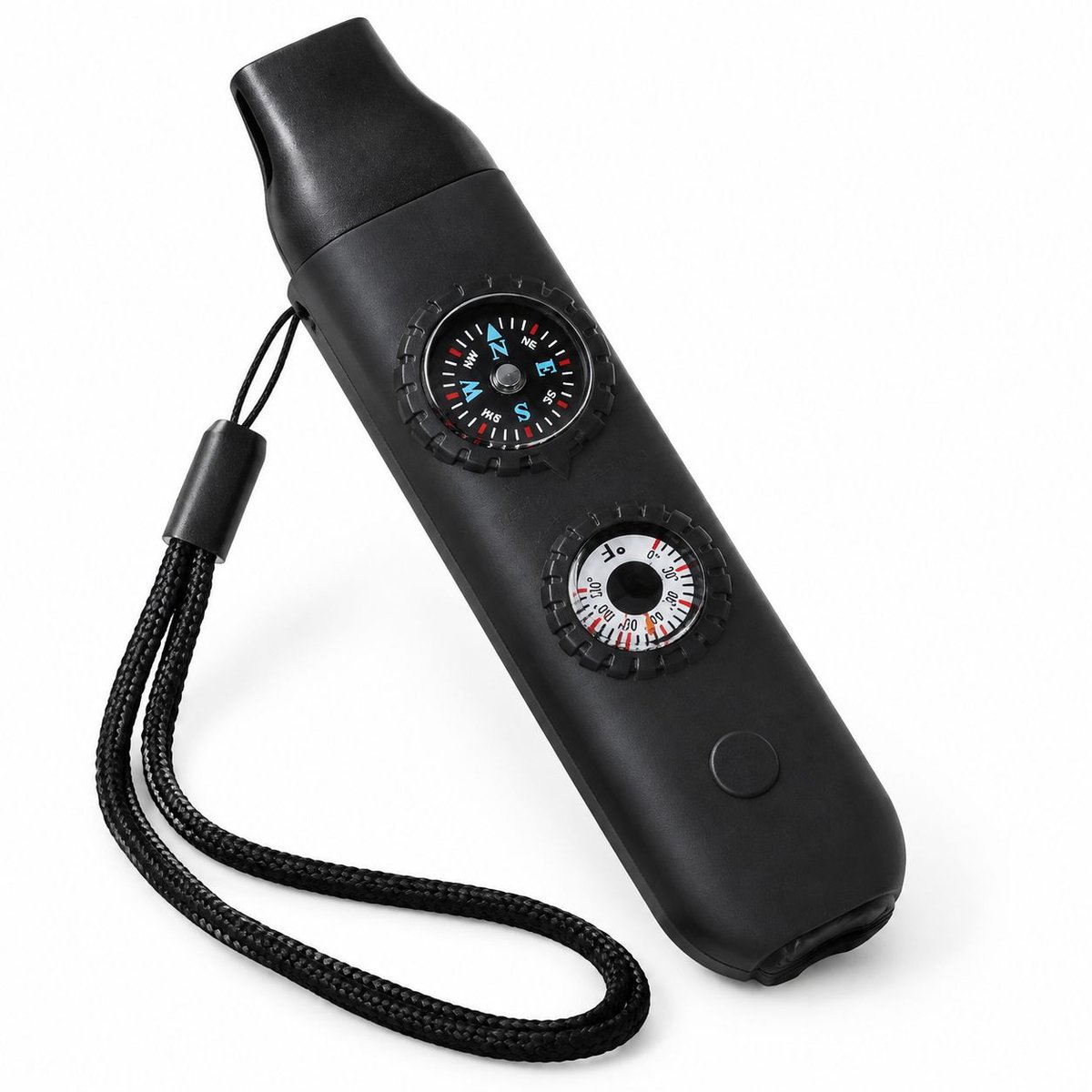 VHV - 7-in-1 noodfluit - Zwart - Survival whistle - Luide alarmfluit - Reddingsfluit - Met kompas en thermometer, LED - tijdens het kamperen