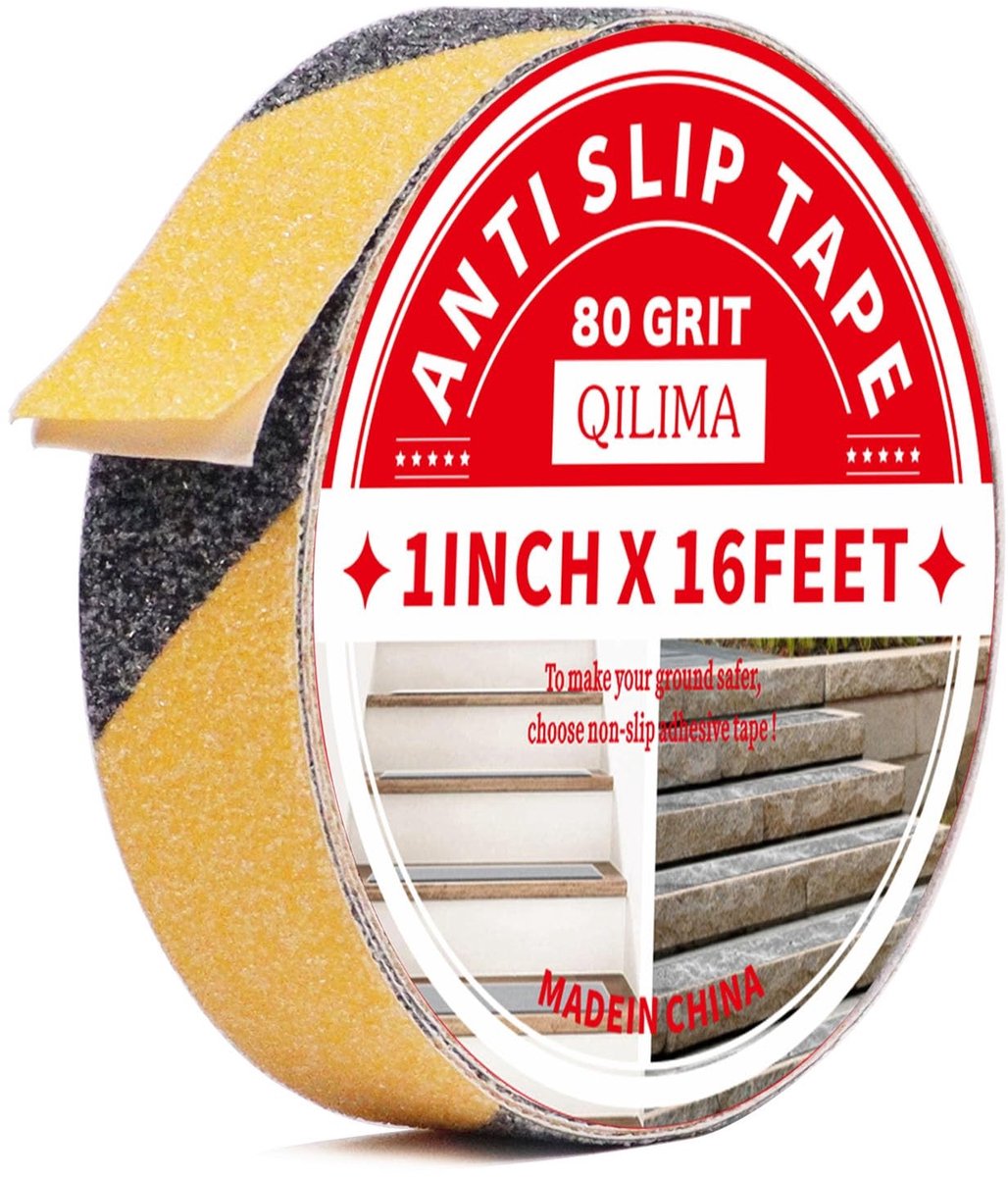Non-slip zelfklevende tape 25mmx5M in zwart-geel, grip tape voor trappen, vloeren en outdoor gebruik