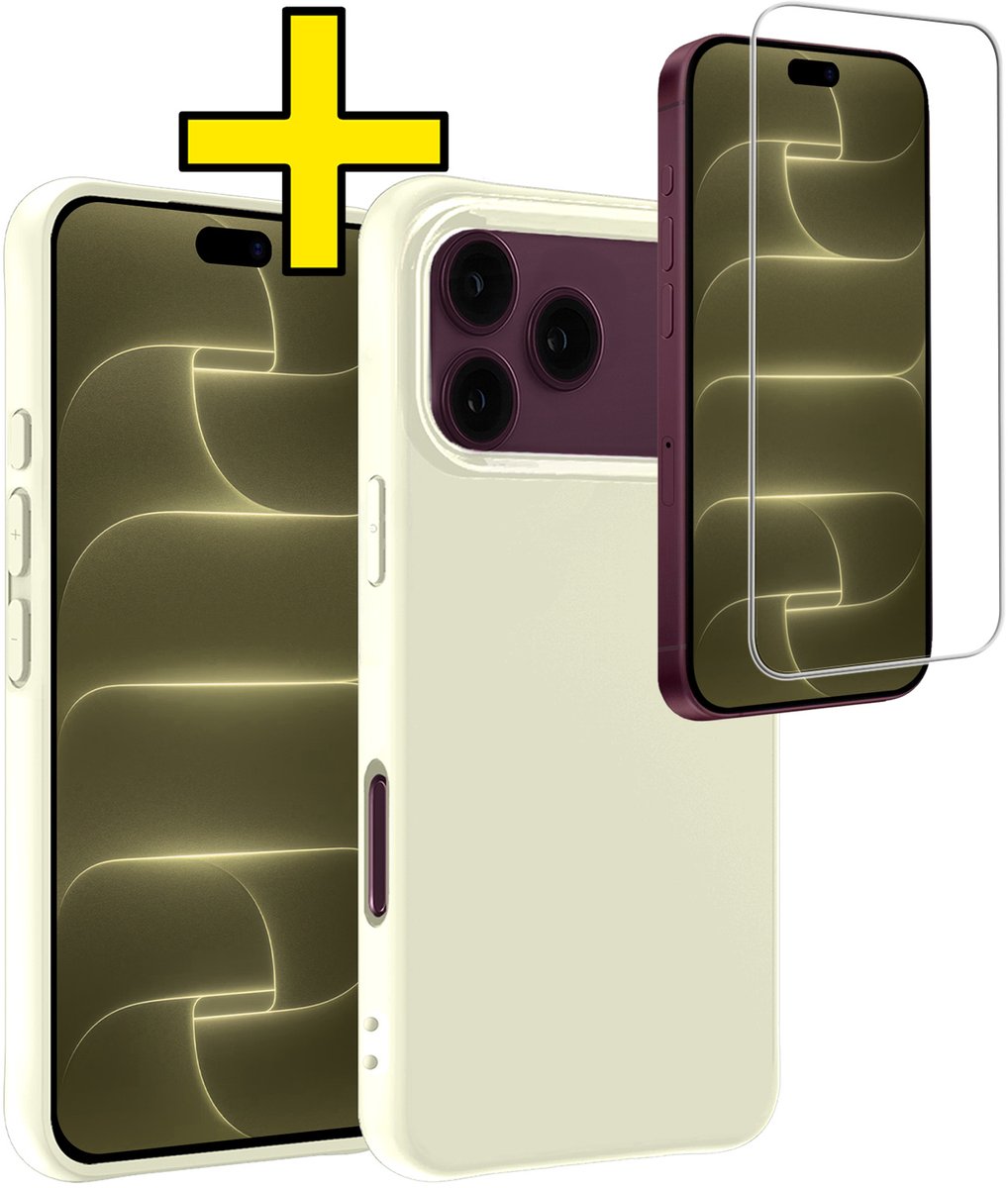 Hoesje - Met Screenprotector - Geschikt voor Apple iPhone 18 Pro - Sterk & Shockproof - Back Cover - Siliconen Case - Telefoon Hoes - Telefoonhoesjes - Wit
