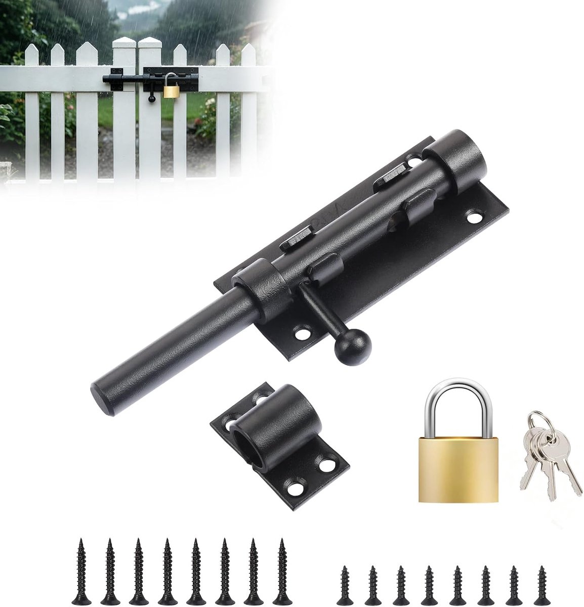 Deurgrendel Schuifgrendel Slotgrendel 160mm, 304 Roestvrij Staal Poortvergrendeling met Hangslot en Schroeven - ShopVlot