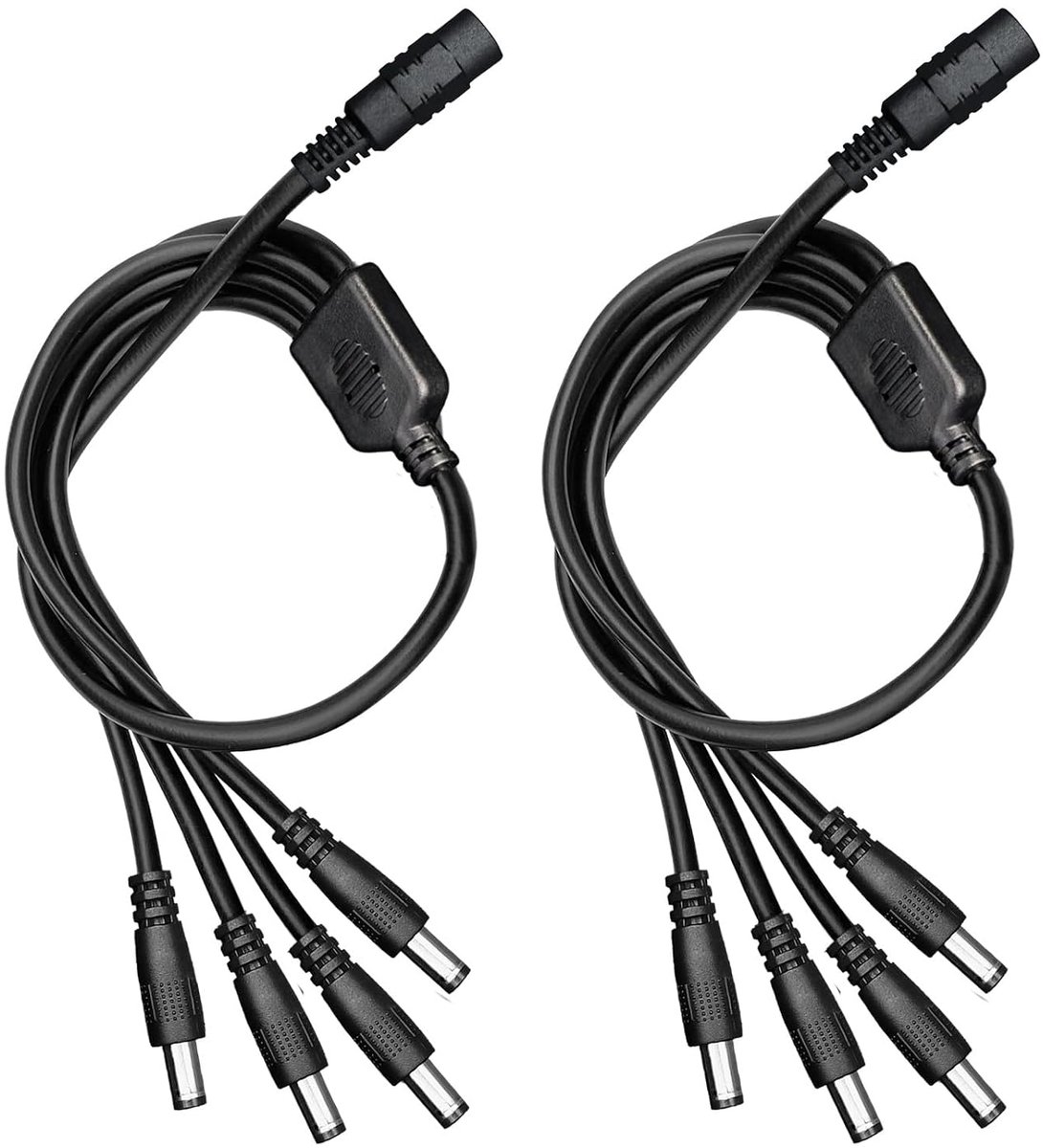 2pcs 1-4 Way DC Power Splitter Cable, 1 Bus to 4 Males, DC Output Y Adapter Cable with 5.5mm x 2.1mm Cylindrical Plug - ShopVlot